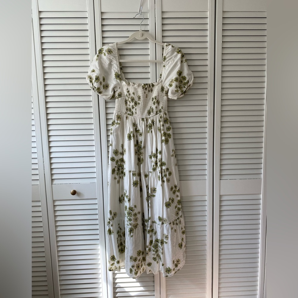 Abercrombie & Fitch Floral Puff Sleeve Midi Dress